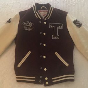 burgundy varsity jacket